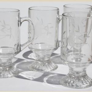 Princess House Heritage Irish Coffee Hot Chocolate Mugs footed glass cups. 4pc
